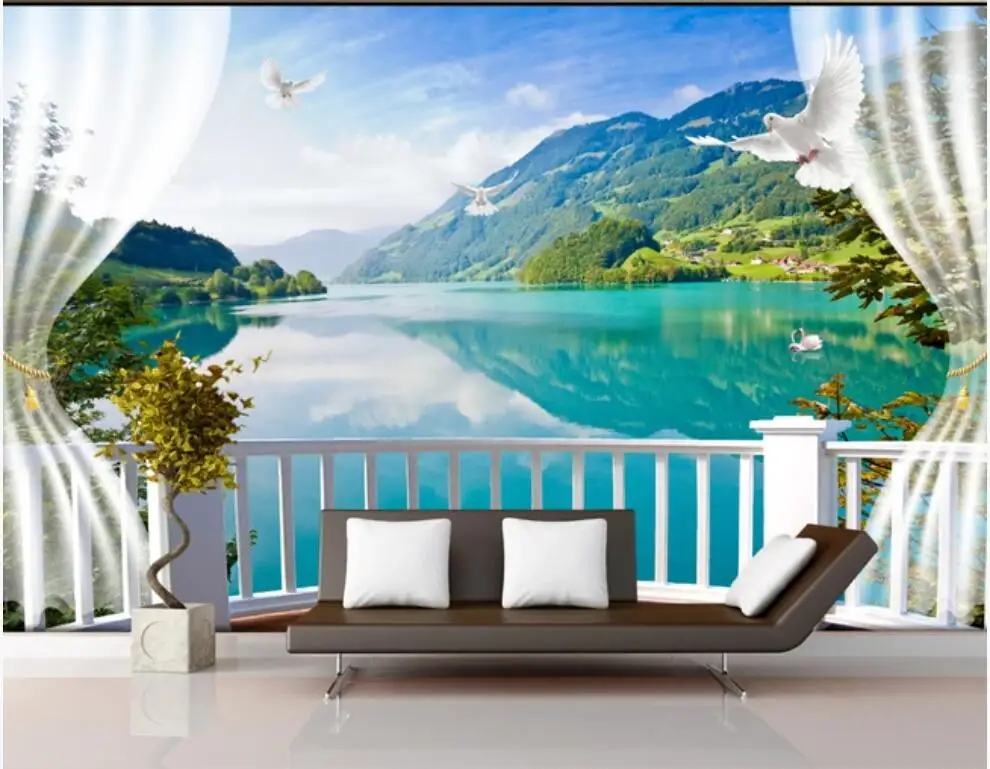 

Пользовательские росписи на стене 3d обои окна Baige горы и воды пейзаж домашний декор фото обои в гостиной