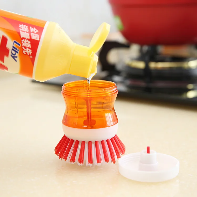 

Plastic Kitchen Utensils Wash Pan Brush Automatic add Detergent Brush Dishware Soap Dispenser High Quality