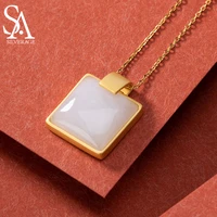 sa silverage new necklace pendant natural hetian jade sapphire white jade s925 sterling silver inlaid with ancient craft chain
