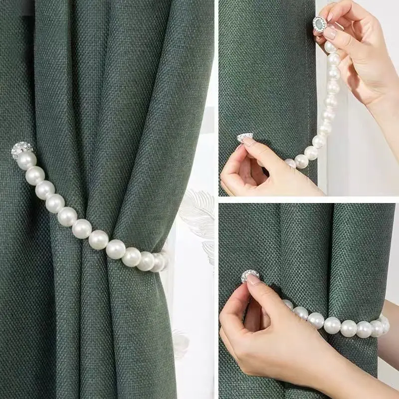 

Curtain Accessories Modern Minimalist Strap Magnet Curtain Buckle Free Punch Pearl Magnetic Buckle Binding Rope 1pcs