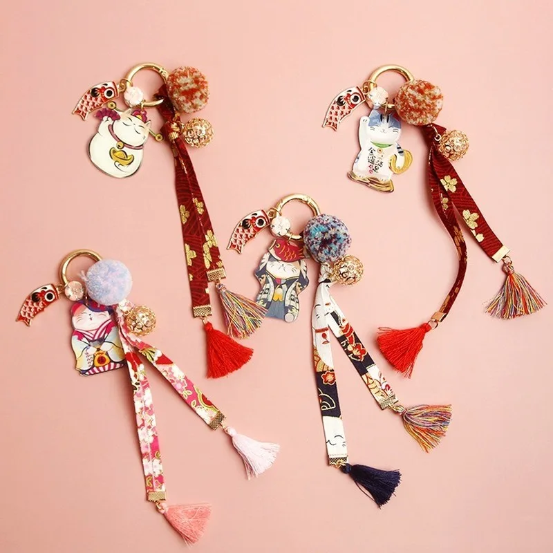 

Japanese Sarnai handmade cloth embroidery flowers cat transfer key chain bag pendant