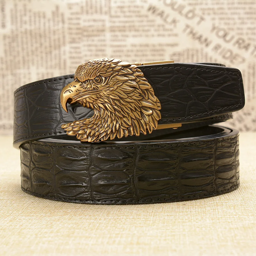 

Crocodile Pattern Genuine Leather Men Belt Top Grade Cool Eagle Head Automatic Buckle Pant Belt Young and Middle-aged Cinturon