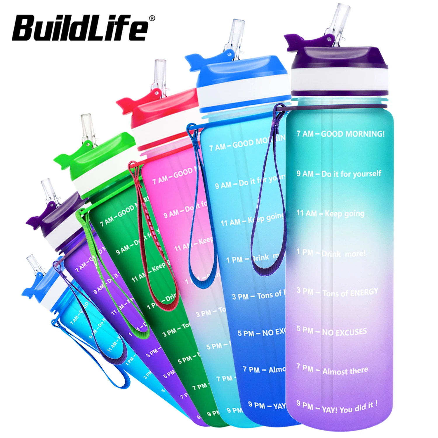 

BuildLife Water Bottle 1L 32oz Portable Gym Leak-proof Fitness Kettle Tritan with Straw Bicycle Bottles Drinkware Jugs BPA Free