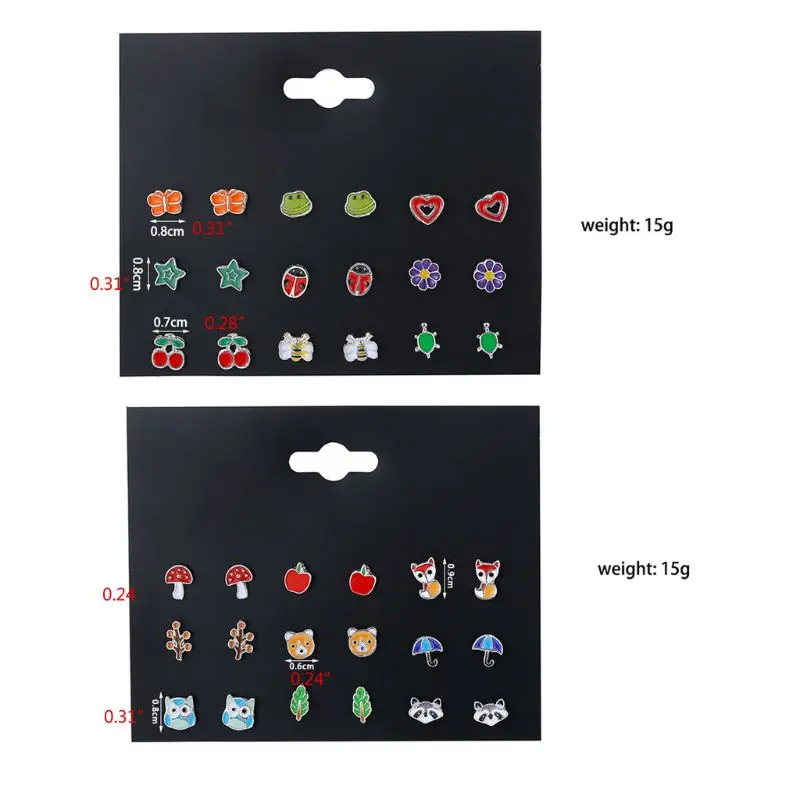 

H7JB 30 Pairs Stainless Steel Mixed Animals Heart Star Ladybug Bee Frog Mushroom Tree Daisy Umbrella Stud Earrings Set Kids