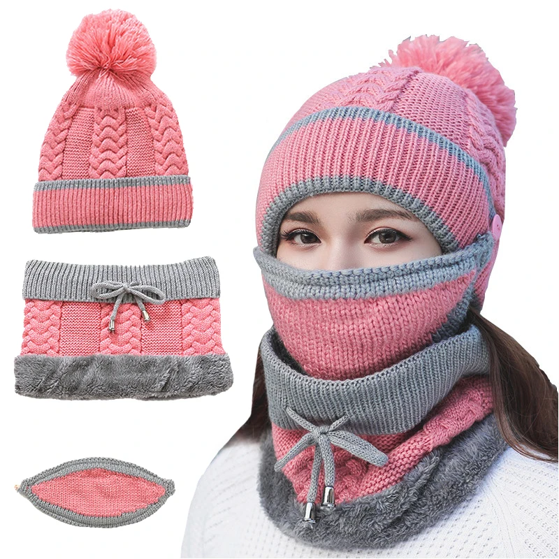 Женская зимняя шапка маска нагрудник комплект из 3 предметов бархатная плотная
