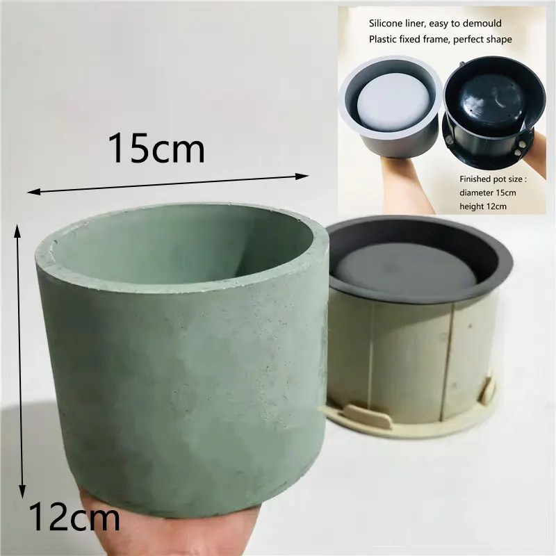 

Large Size Succulent Planting Concrete Flower Pot Mold Round 15cm Gardening Cement Pot Silicone Mould