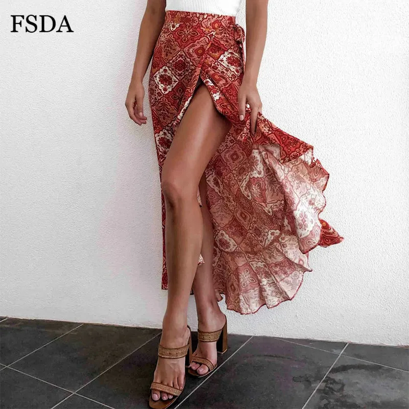 Женская длинная облегающая юбка с цветочным принтом FSDA желтая Повседневная