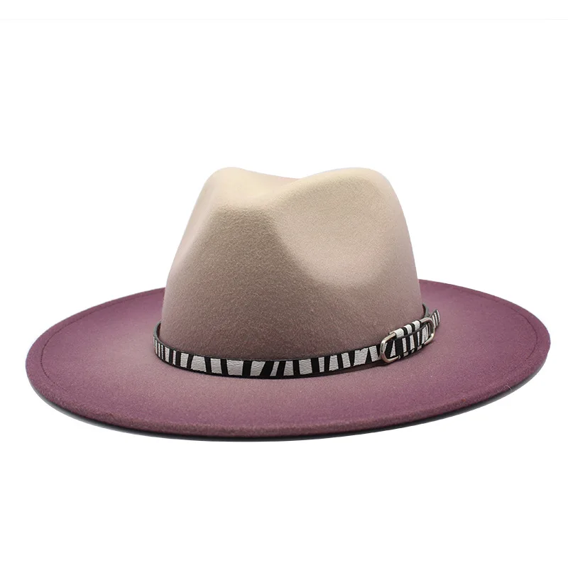 

New Quality Wide Brim Fedora Hat Women Men Imitation Wool Felt Hats with Metal Chain Decor Panama Fedoras Chapeau Sombrero