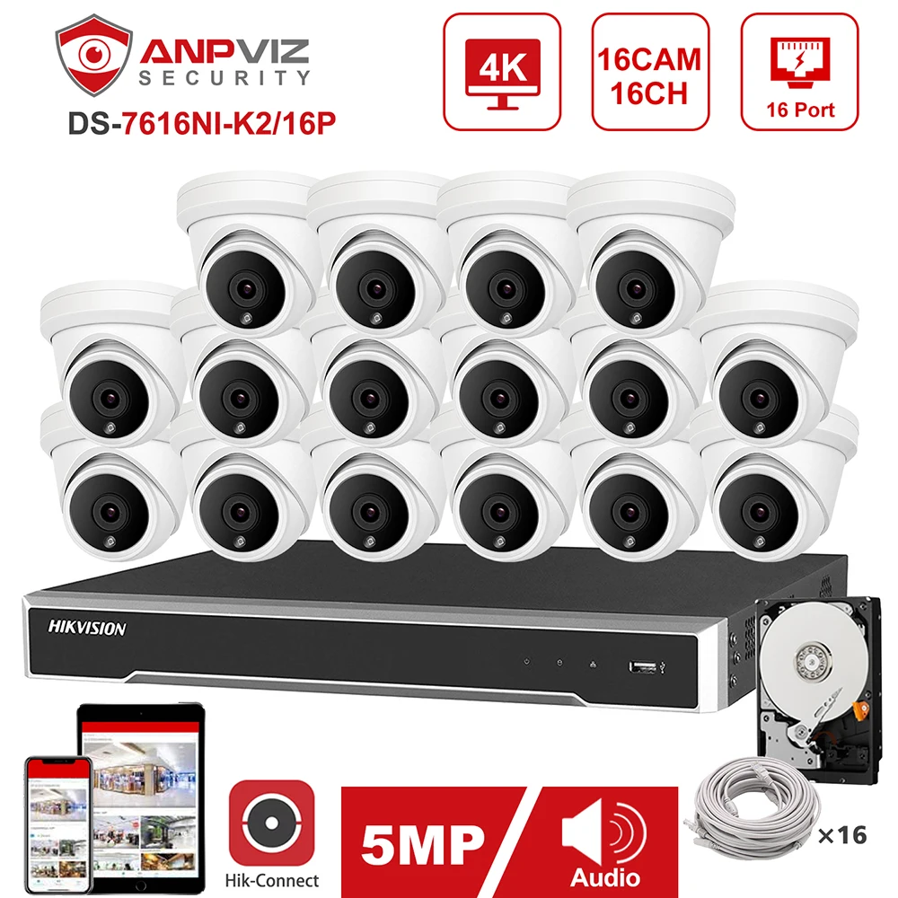 Hikvision OEM 16CH видео камера s система 8/10/12/16 шт 5MP револьверная IP наружная 4K POE NVR CCTV