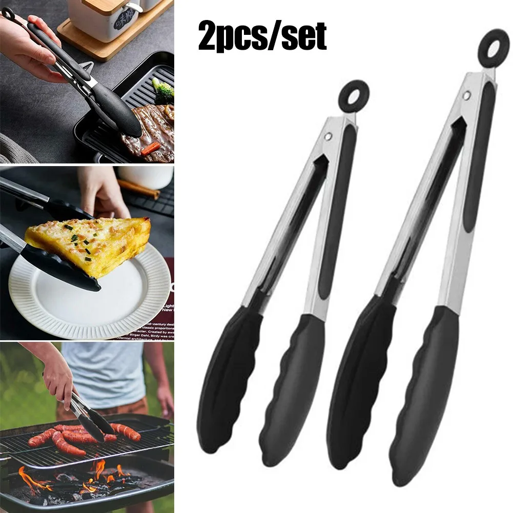 

2pcs Silicone Cooking Tongs Kitchen Tongs Set Stainless Steel Bbq Tools Non-Stick Barbecue Grilling Salad Frying Cooking Tong