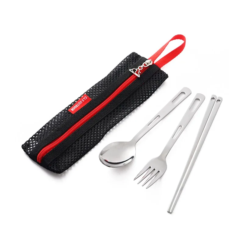 

Outdoor tableware set camping trip portable single tableware combination stainless steel chopsticks spoon fork three-piece set
