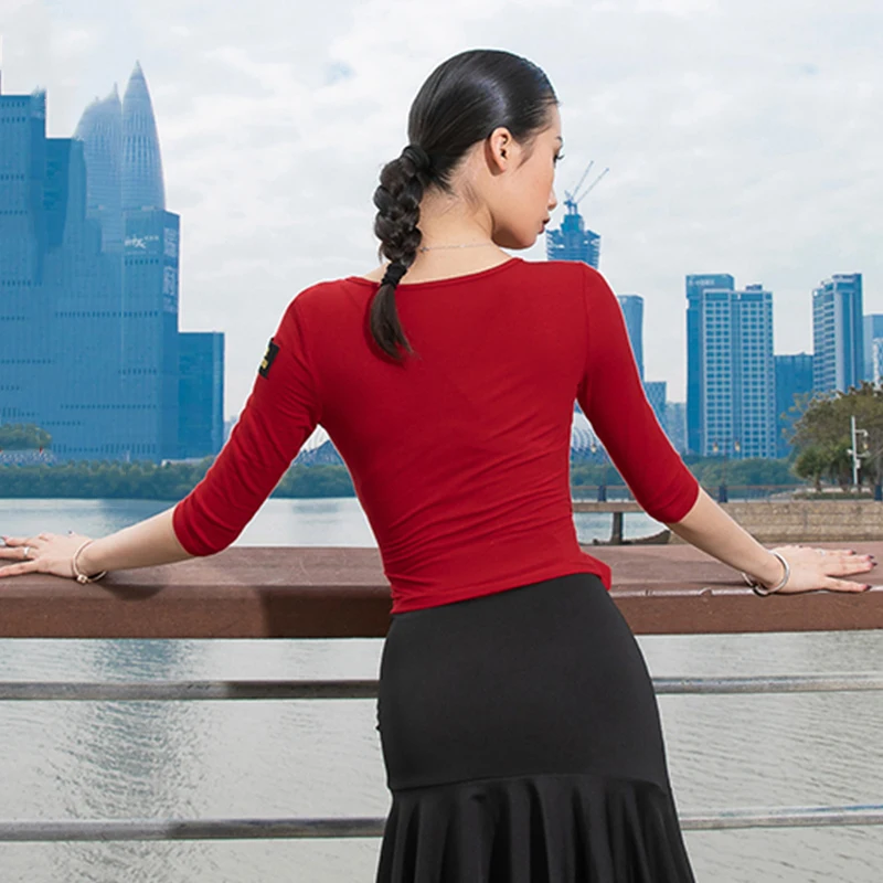 

Latin Dance Tops Women Fashion Tango Salsa Cha Cha Samba Rumba Ballroom Practice Wear Mid-sleeve Dancing Rave Clothes DC4778