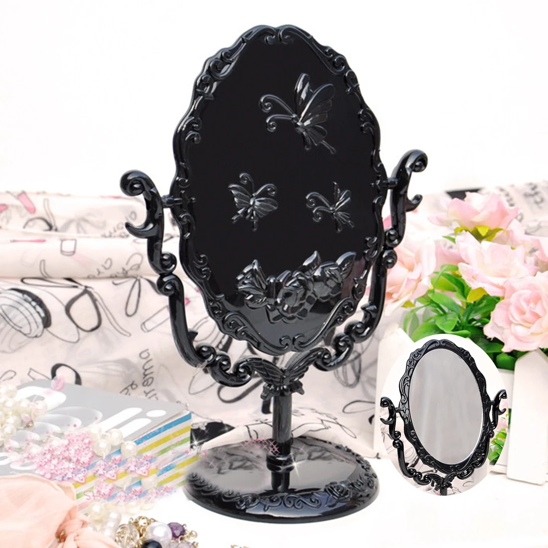 Популярное черное винтажное Королевское зеркало для макияжа настольное