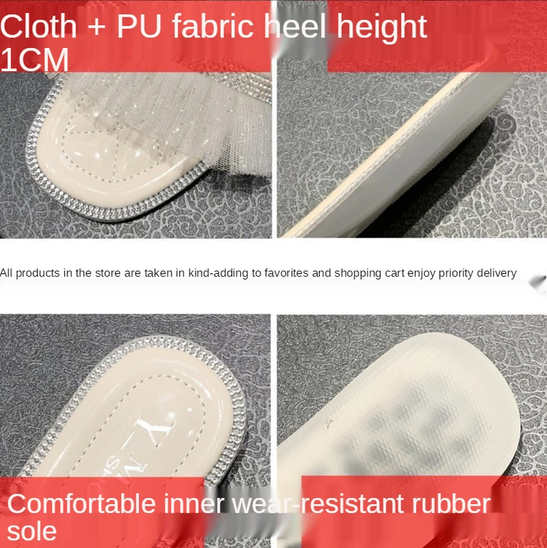 

2021 Women's Shoes Fashion Flats Summer Women Slippers Lace Non-slip Basic Casual Slip on Solid Rhinestone Women's Footwear