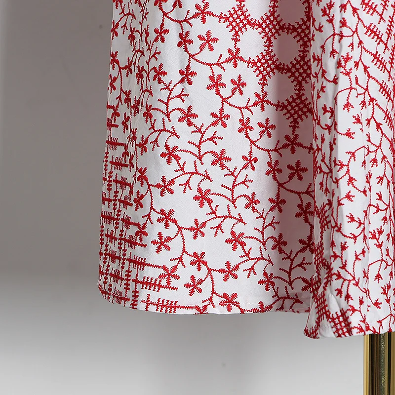 Женское летнее платье с вышивкой со стоячим воротником милое туника средней