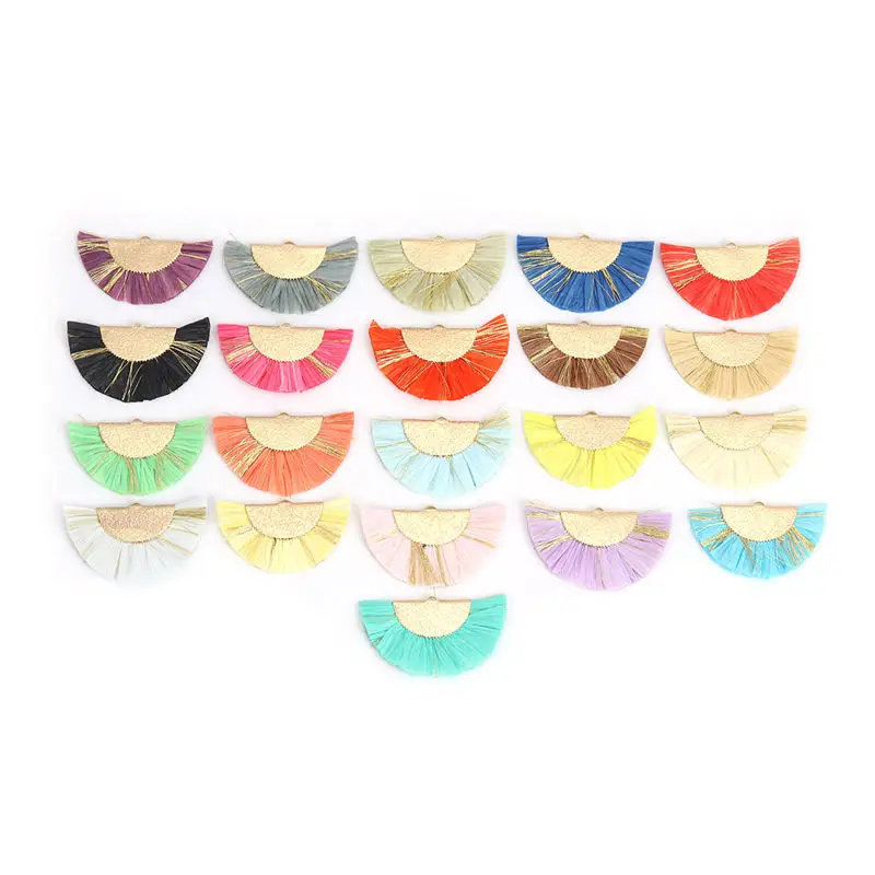 Подвески с кисточками из цинкового сплава и рафии 3 шт. полукруглые золотые для