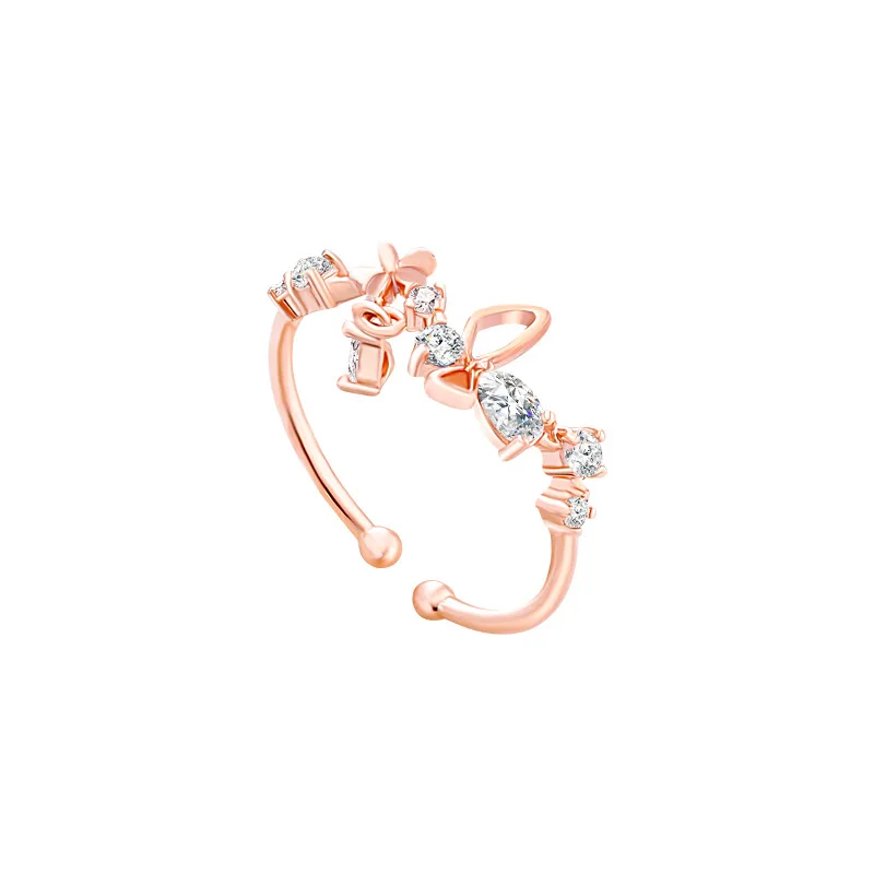 

Korean Rose Gold Ring Exquisite Zircon Butterfly Flower Women Fine Wedding Ring Elegant Temperament Gift Jewelry