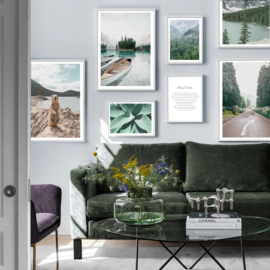 

Forest Marmot Wooden Boat Road Lake Quote Wall Art Canvas Painting Nordic Posters And Prints Wall Pictures For Living Room Decor