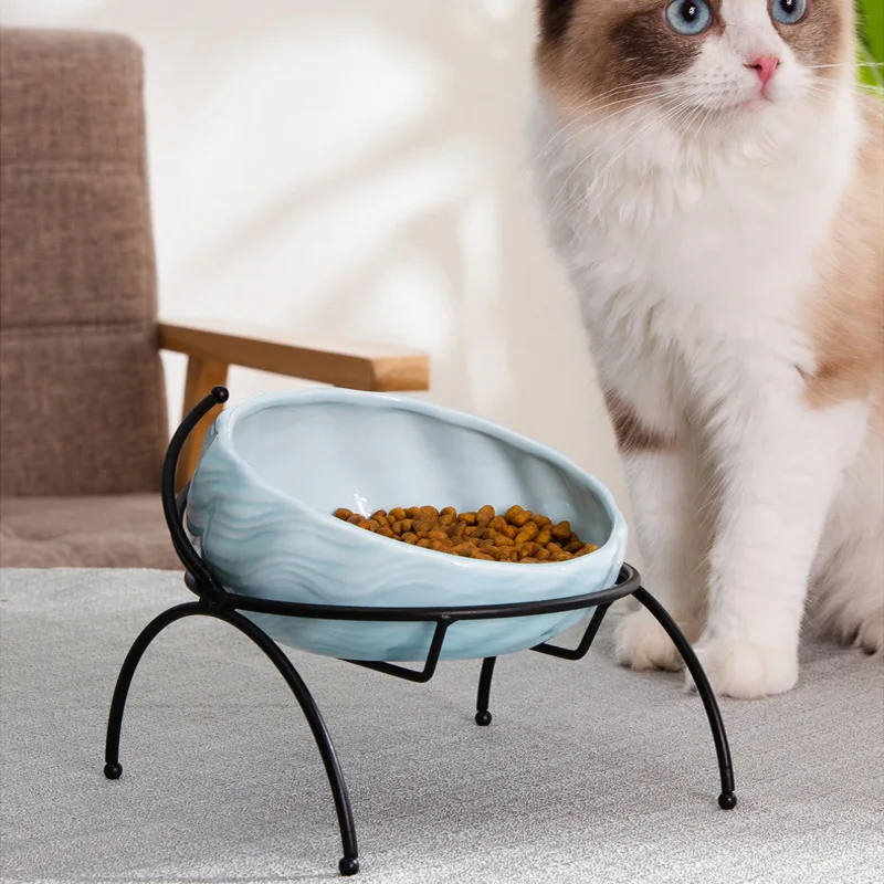 New ceramic cat bowl puppy food bowl with bracket to protect the spine water bowl food bowl pet supplies 6 color wash basin images - 6