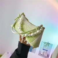 high quality stone pattern pearl portable ladies bag 2021 summer new style korean fashion gradient color messenger baguette bag