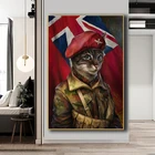 Картина с изображением кота в военной форме, плакаты с изображением животных из мультфильма, Современные художественные декоративные картины для гостиной Индивидуальная печать на светлом роскошном холсте