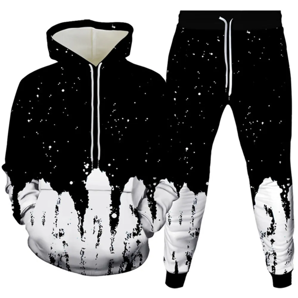 

Men's Women's Black White 3d Printing Watercolor Painting Hand Drawn Art Tracksuit Casual Hoodies+Trousers 2PcsSets Size S-6XL