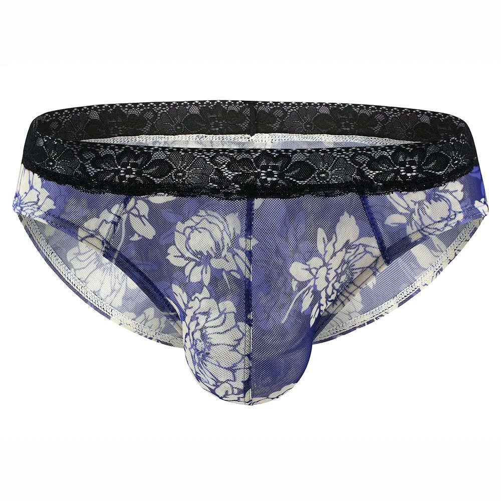 

Transparent Men's brief Flower Printed Lace sheer underpants Sexy Breathable knickers U Convex pouch Panties soft male underwear