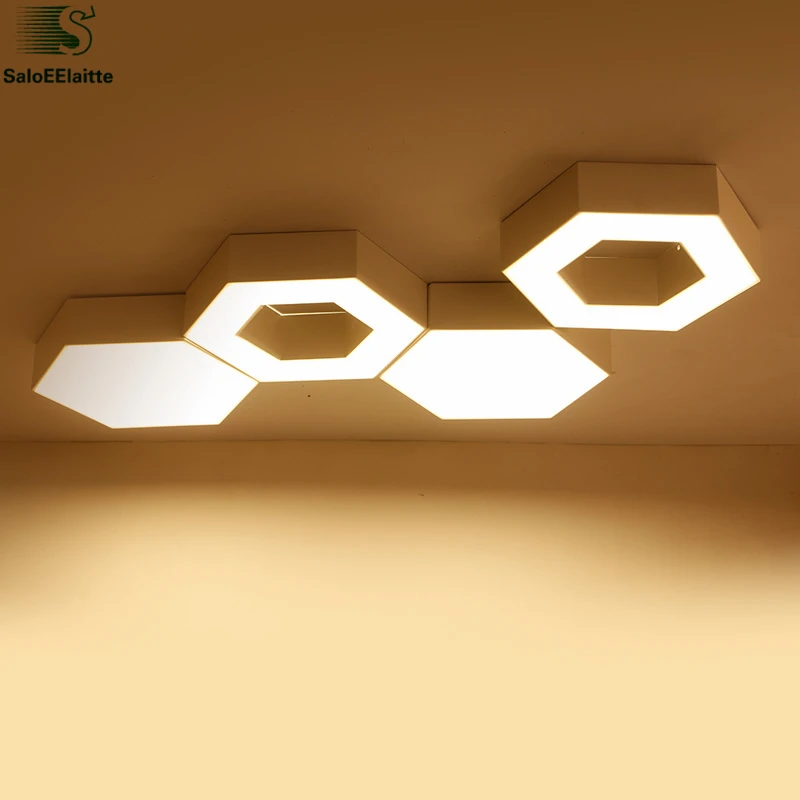

Home Modern Geometric Hexagon Led luminaria Chandelier Matte Black White Metal Ceiling Chandelier Diy Style Indoor Lighting