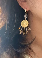 galaxy earrings boho celestial moon and star earrings celestial bohemian earrings raw brass long dangling moon and stars earr