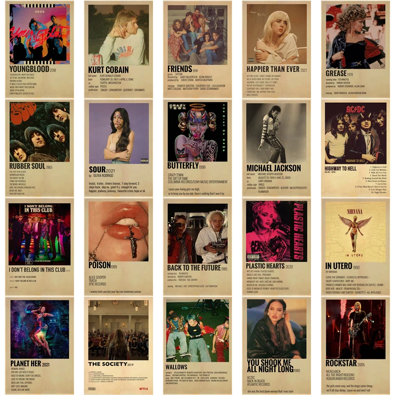 

Новинка 2021, постеры для музыкальной группы, ретро-показ, фотообои для творчества, винтажные Декорации для комнаты, бара, кафе, фотография