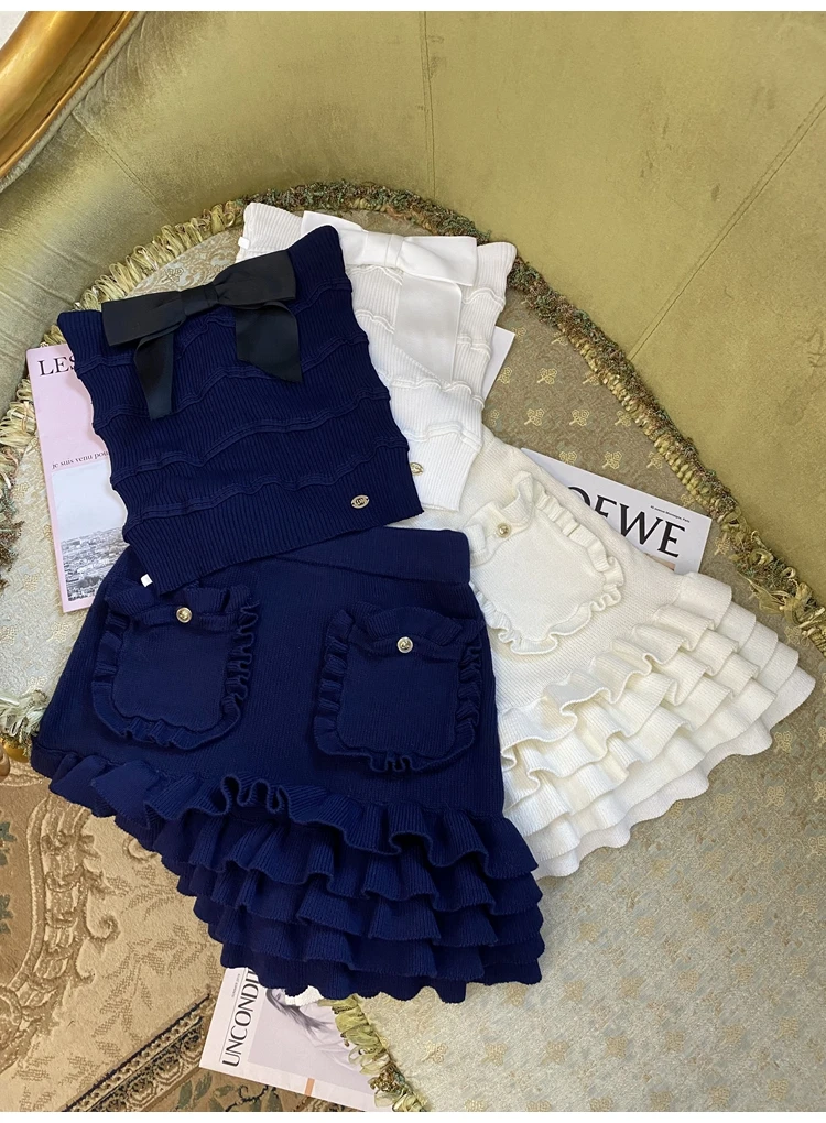 

2021 New Spring Summer Vintage Knitted mini skirt High Elastic Waist Corrugated Edge Pocket Decoration Fashion Skirts womens