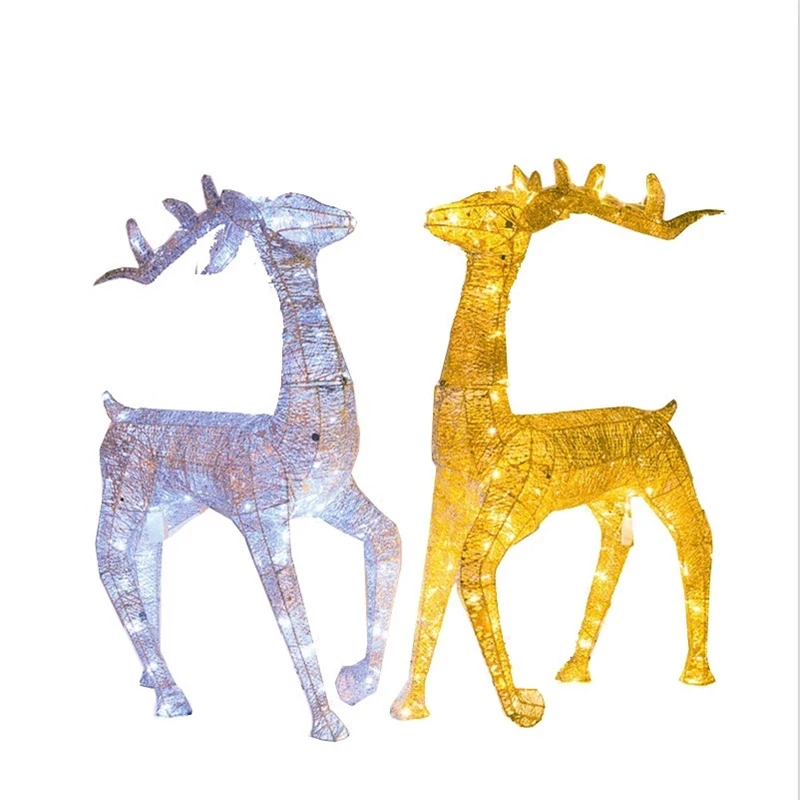 

40cm Christmas Wrought Iron Deer with LED Light Glowing Flashing Elk Statue Glitter Sequins Reindeer Figurines Ornament Home 1PC