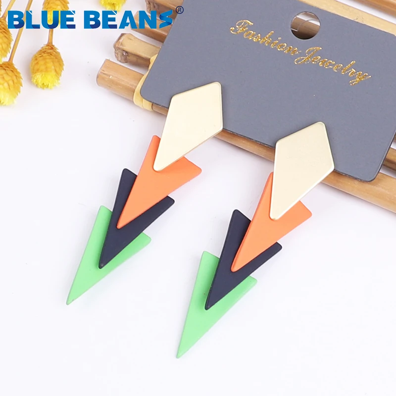 Женские Висячие серьги с голубыми бобами маленькие в богемном стиле