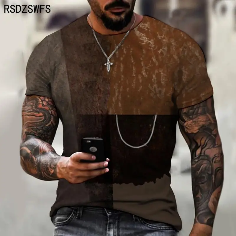 

New men's simple design color mosaic pattern T-shirt Fashion Casual Short Sleeve Top Brand clothing Size XXS-5XL