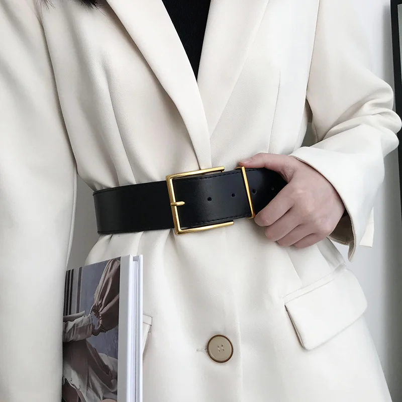 Fashion Pu Leather Wide Belt For Women All-match High Quality Alloy Pin Buckle Waist Strap Female Coat Dress Sweater Decorative