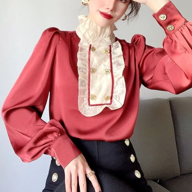 

French Style Vintage Blouses Spring Womem Blusas Long Sleeve Bluzki Elegant Temperament Tops Shirt Ladies Camisas Mujer New