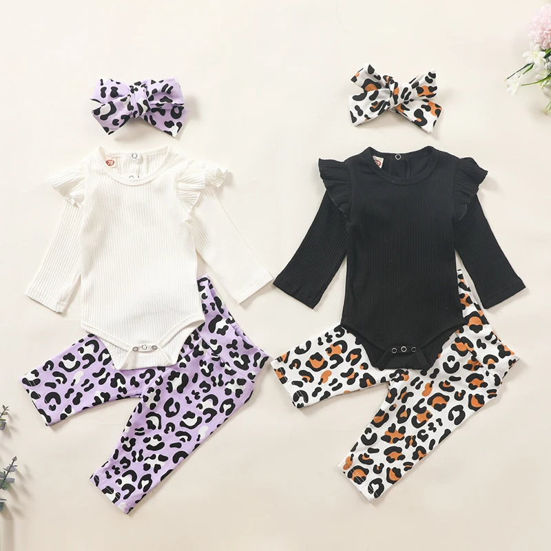 Newborn Baby Girl Organic Cotton Ruffled Long Sleeve Bodysuit Tops + Floral Harem Pants Baby Clothes Set