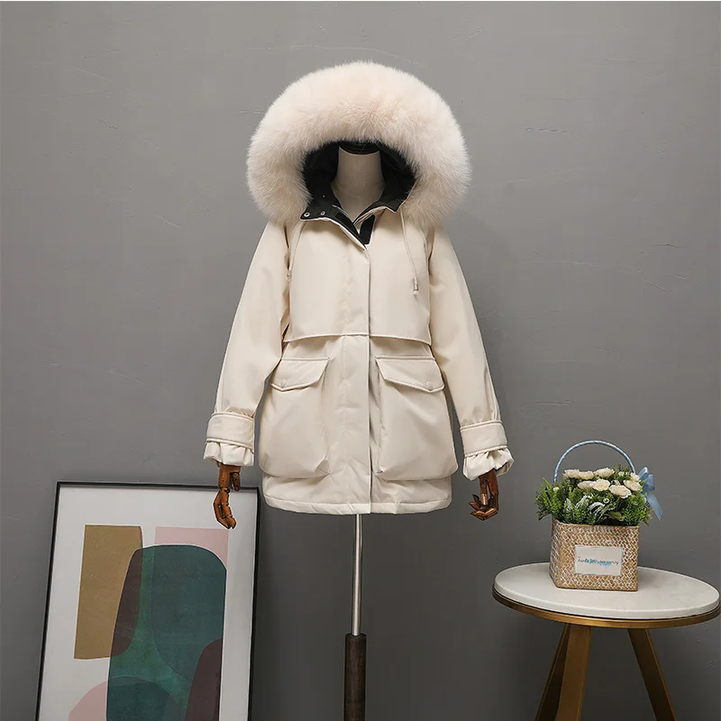Парка женская на 90% пуху с капюшоном и воротником из лисьего меха | Женская одежда