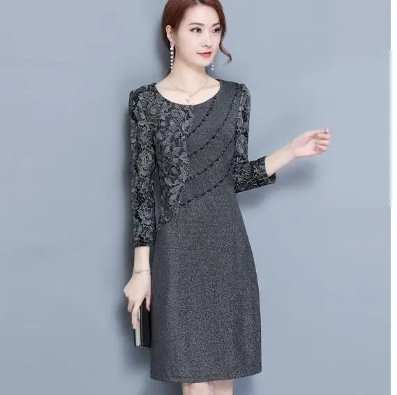 Plus Size Women Dress 2020 Autumn Office Dresses Elegant Lady Work Wear Retro Floral Printed J29923 | Женская одежда