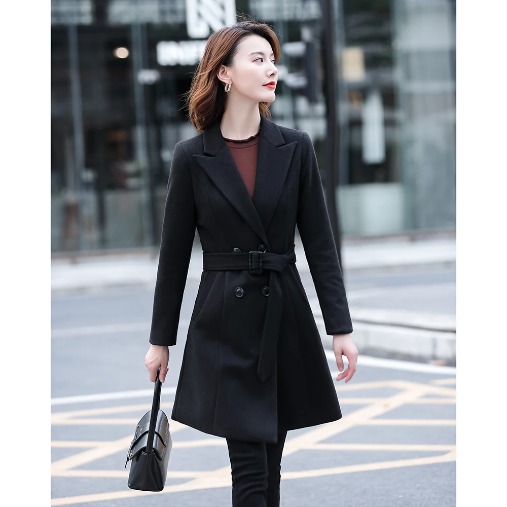 

2020 Winter Womens Lapel Coat Women Korean Autumn Coat Double-breasted Jacket Elegant Long Sleeve Overcoat Outwea Work Clothes
