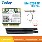 Беспроводная Wi-Fi карта Intel 7260 AC, 2,4 Мбитс, 7260HMW, Half Mini PCI-E, 4,0G5 ГГц, адаптер Bluetooth, 802.11ac, IPEX, антенны, мини ПК