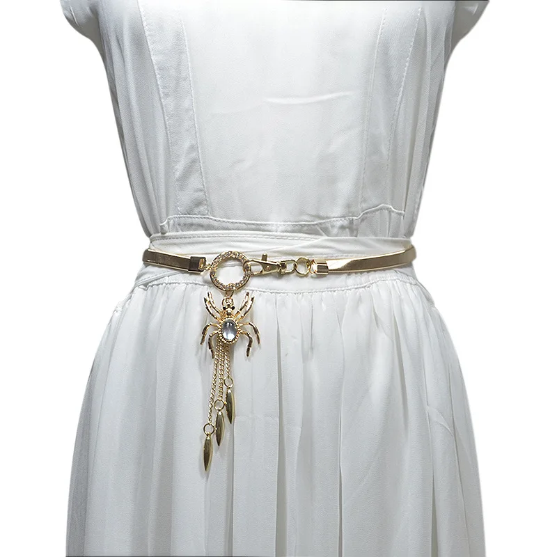 

Luxury Spider Rhinestone Crystal Elastic Belt Tassels Chain Stretch Metal Straps Adjustable Ceinture Waist Tassel Belts Dress