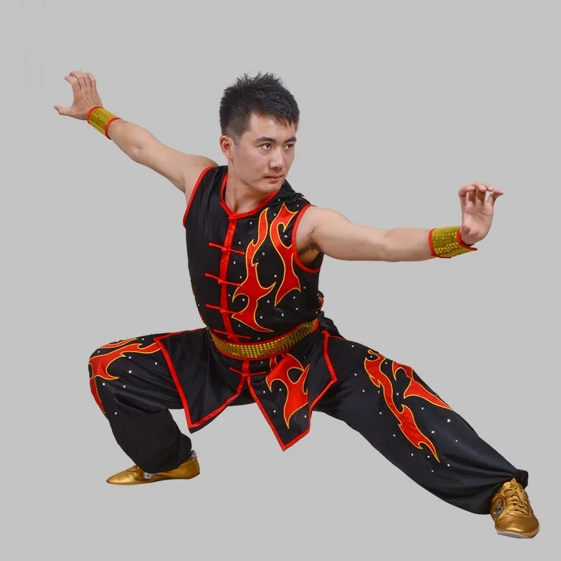 Костюм кунг-фу Wushu одежда с пламенем Брюса Ли для боевых искусств униформа