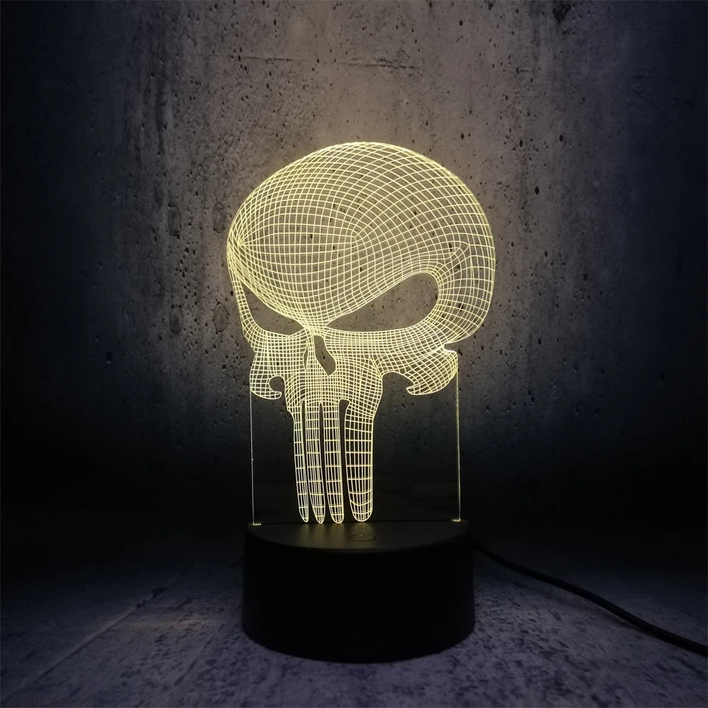 Длинный зуб череп 3D светодиодный USB лампа Хэллоуин Каратель настроение красочная