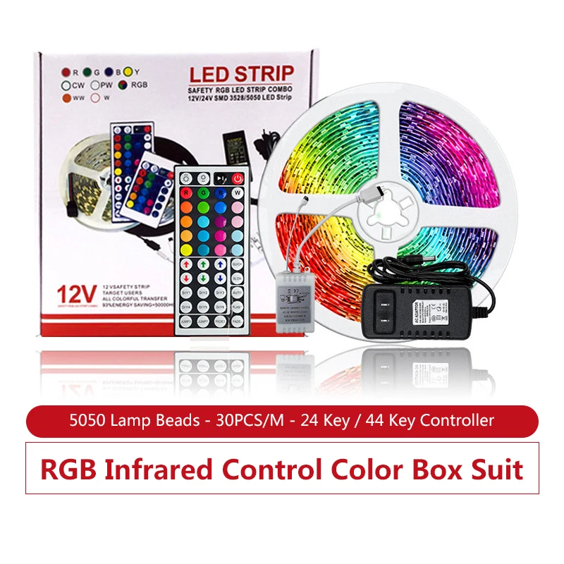 

LED Strip 5050 2835 IP20 IP65 Remote Control RGB Strip LED Light Flexible Waterproof Tape Diode DC 12V IR Controller Adapter