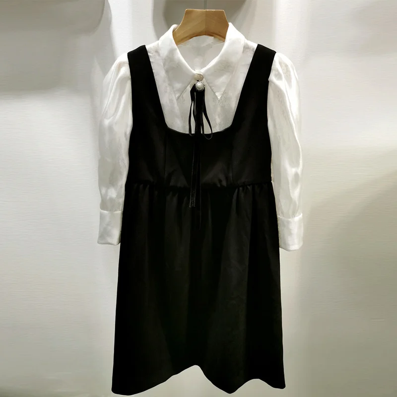 

Новинка осени 2021, корейское платье на бретелях с имитацией двух повседневных рукавов с высокой талией, 751301a