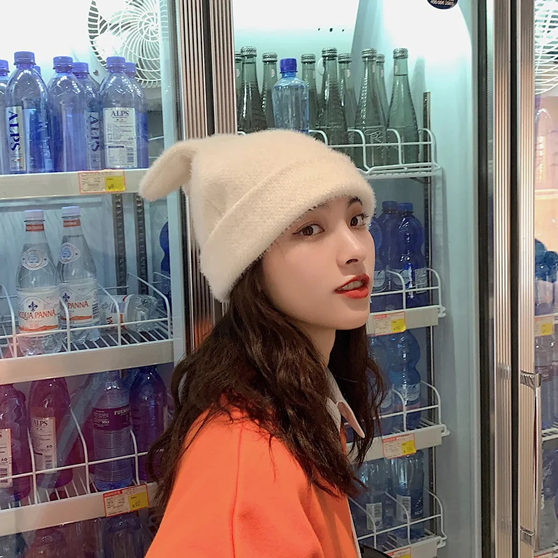 Johnature 2021 Winter New Korean Knitting Cute Cartoon Women Hats Fashion All Match Warm Solid Color 3 Colors Hats