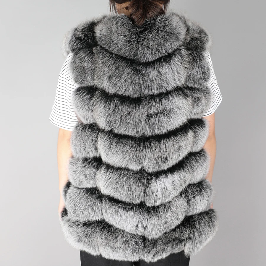 Bust 140cm Women Real Fox Fur Vest Long Fashion Luxury Coat Female Genuine Fur Jacket Warm Lady Gilet