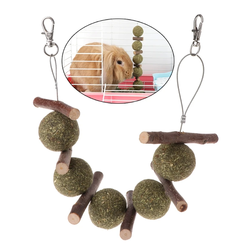 

Rabbit Hamster Treats Toy Snacks Ball Chew Stick Apple-Tree Branch Grass Ball for Chinchilla Bunny Guinea Pig Rat Parrot