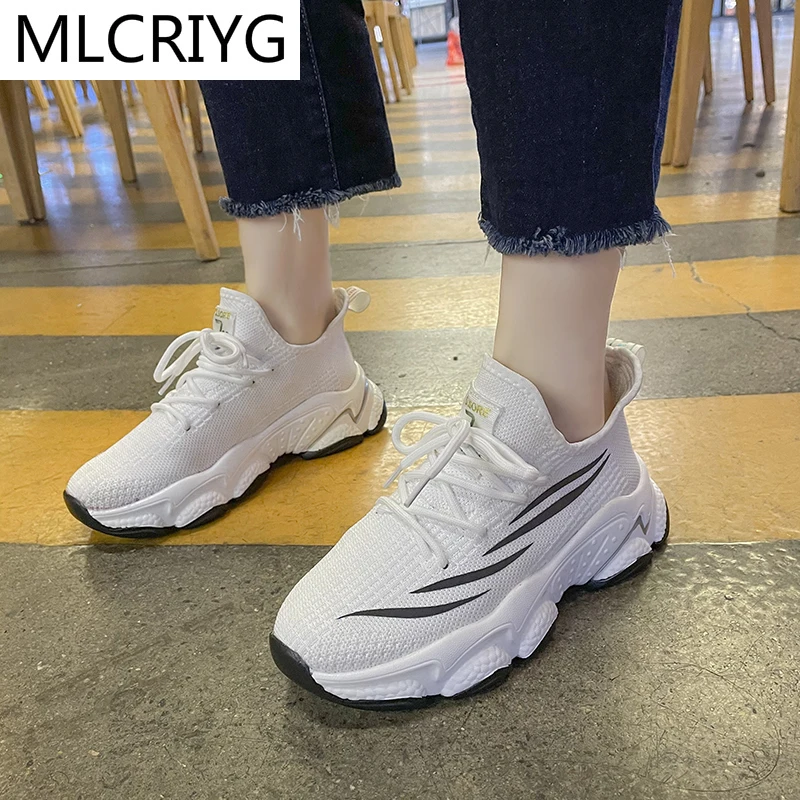 

2021 Spring Women Lace-up Casual Shoes Mesh Breathable Fashion Platform Women Sneakers Walking Comfort Women Vulcanized Shoes